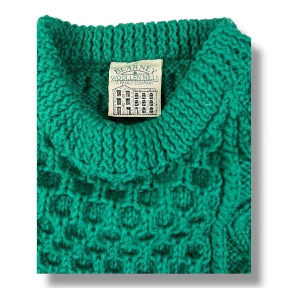 Blarney Woolen Mills 100% Pure New Wool Green Chunky Sweater Size Medium - Picture 5 of 5